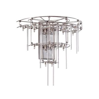 Angled product view of large Stardust Sconce Lamp featuring a complex architectural frame and translucent vertical glass elements