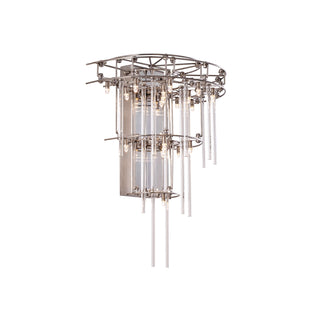 small Stardust Sconce Lamp with geometric stainless steel frame and cascading clear glass rods, isolated on white background