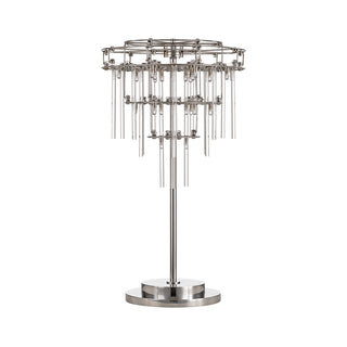 Sculptural chrome table lamp with vertical rods arranged in concentric rings