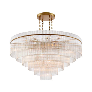 Timelore tiered round chandelier with solid crystal rods and natural brass frame