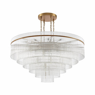Timelore tiered round chandelier with solid crystal rods and natural brass frame
