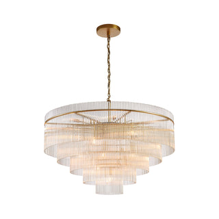Medium Timelore chandelier with layered crystal tiers and warm aged brass finish