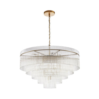 Medium Timelore chandelier with layered crystal tiers and warm aged brass finish