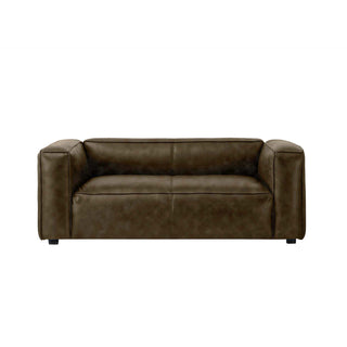 front view of Titan Luxe 2-Seater Sofa in Whiskey Brown Full-Grain Leather – Designer Modern Couch