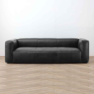 Titan Luxe 3-Seater Sofa in Black Full-Grain Leather – Modern Luxury Sofa on Wooden Floor