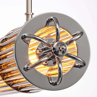 Side view of Urban Glow kitchen pendant in cool silver finish and cylindrical rod structure