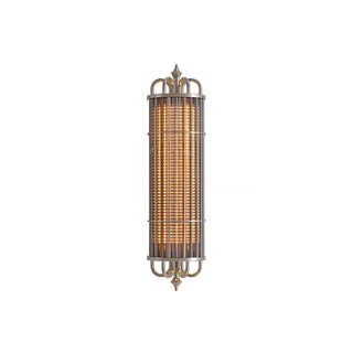 Urban Glow sconce with warm amber ribbed acrylic rods and art deco crown detail, isolated on white background