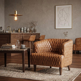 Vintage Diamond Quilted Full-Grain Leather Armchair