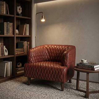 Vintage Diamond Quilted Full-Grain Leather Armchair