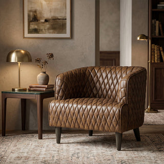 Vintage Diamond Quilted Full-Grain Leather Armchair
