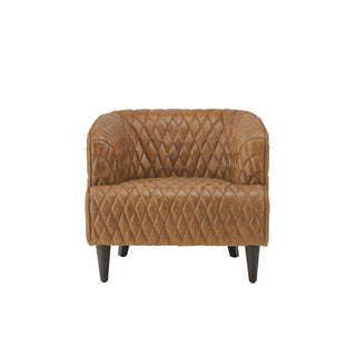  Vintage Diamond 1-Seater Sofa in Light  Brown Full-Grain Leather with Wooden Legs – Modern Accent Chair