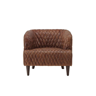  Vintage Diamond 1-Seater Sofa in Light Brown Full-Grain Leather with Wooden Legs – Modern Accent Chair