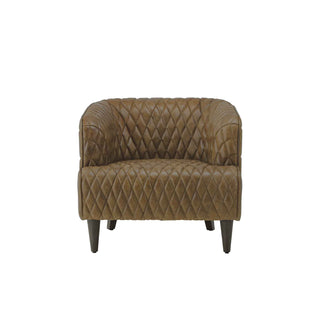  Vintage Diamond 1-Seater Sofa in Medium Brown Full-Grain Leather with Wooden Legs – Modern Accent Chair