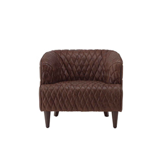  Vintage Diamond 1-Seater Sofa in Dark Brown Full-Grain Leather with Wooden Legs – Modern Accent Chair