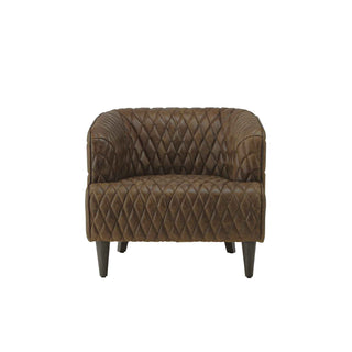 Vintage Diamond 1-Seater Sofa in Whiskey Brown Full-Grain Leather with Wooden Legs – Designer Accent Chair