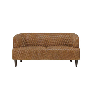 Vintage Diamond 2-Seater Sofa in Cognac Full-Grain Leather with Wooden Legs – Mid-Century Modern Couch