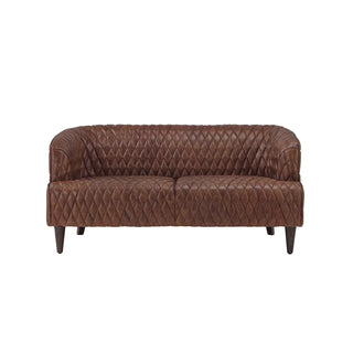 Vintage Diamond 2-Seater Sofa in Light Brown Full-Grain Leather with Wooden Legs – Modern Living Room Sofa