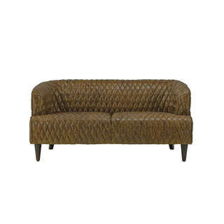 Vintage Diamond 2-Seater Sofa in Medium Brown Full-Grain Leather with Wooden Legs – Stylish Lounge Sofa