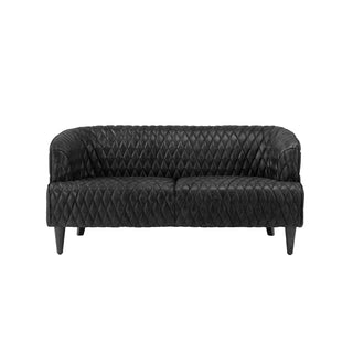 Vintage Diamond 2-Seater Sofa in Black Full-Grain Leather with Wooden Legs – Contemporary Leather Couch