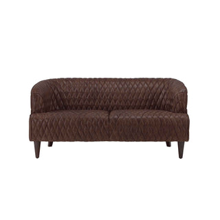 Vintage Diamond 2-Seater Sofa in Dark Brown Full-Grain Leather with Wooden Legs – Modern Accent Sofa