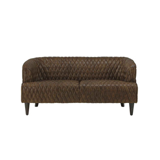 Vintage Diamond 2-Seater Sofa in Whiskey Brown Full-Grain Leather with Wooden Legs – Designer Leather Sofa