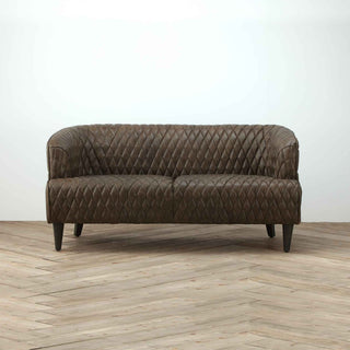 Vintage Diamond 2-Seater Sofa in Whiskey Brown Full-Grain Leather with Wooden Legs – Modern Lounge Couch