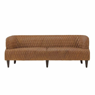 Vintage Diamond 3-Seater Sofa in Cognac Full-Grain Leather with Wooden Legs – Mid-Century Modern Sofa