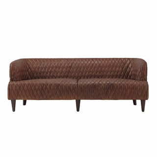 Vintage Diamond 3-Seater Sofa in Light Brown Full-Grain Leather with Wooden Legs – Modern Living Room Couch