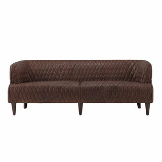 Vintage Diamond 3-Seater Sofa in Dark Brown Full-Grain Leather with Wooden Legs – Modern Accent Sofa