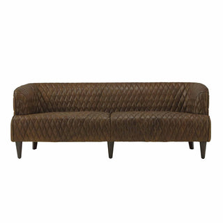 Vintage Diamond 3-Seater Sofa in Whiskey Brown Full-Grain Leather with Wooden Legs – Modern Living Room Sofa