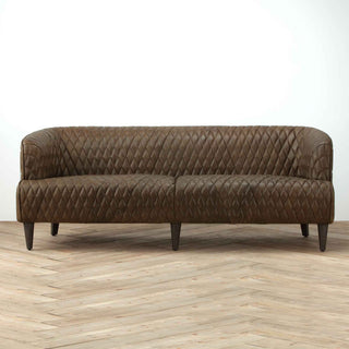 Vintage Diamond 3-Seater Sofa in Whiskey Brown Full-Grain Leather with Wooden Legs – Stylish Lounge Sofa on Wooden Floor