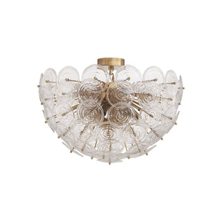 Angled view of Wavora demi flushmount on white background, textured glass flower ceiling light