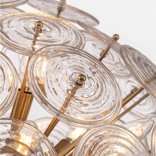 close up detail of hand blown ripple glass globes on wavora chandelier